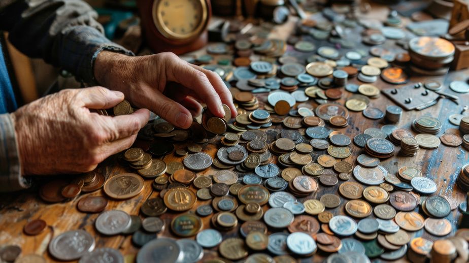sorting through coins
